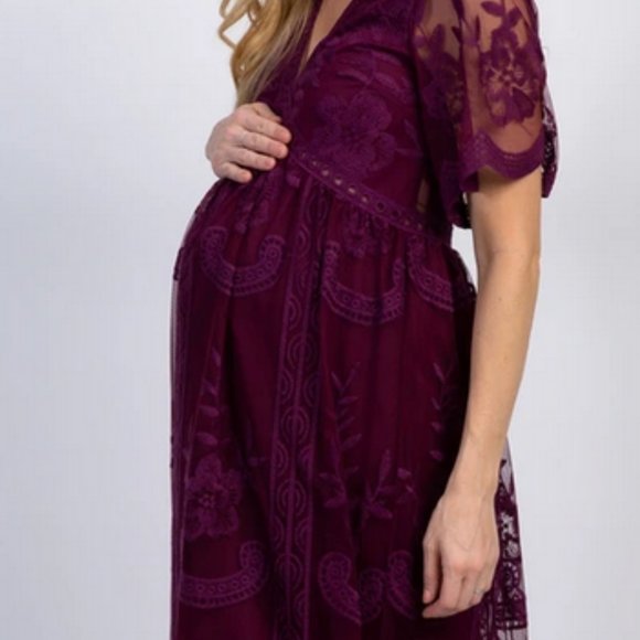 burgundy lace mesh overlay maxi dress